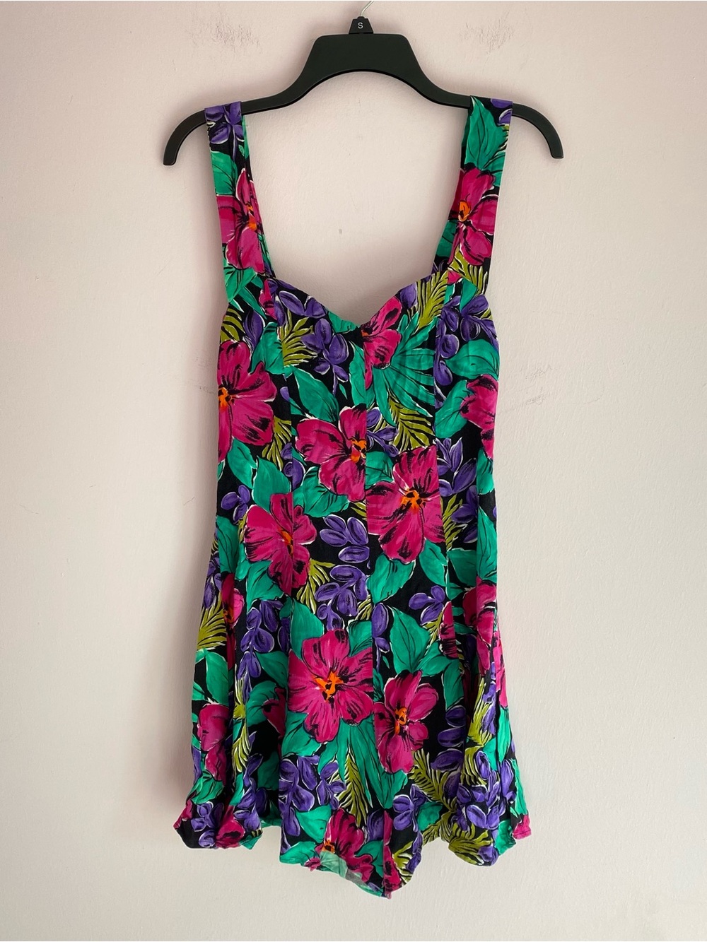 Vintage 80s D.B.Y Vibrant Floral Cross Back Romper size 3